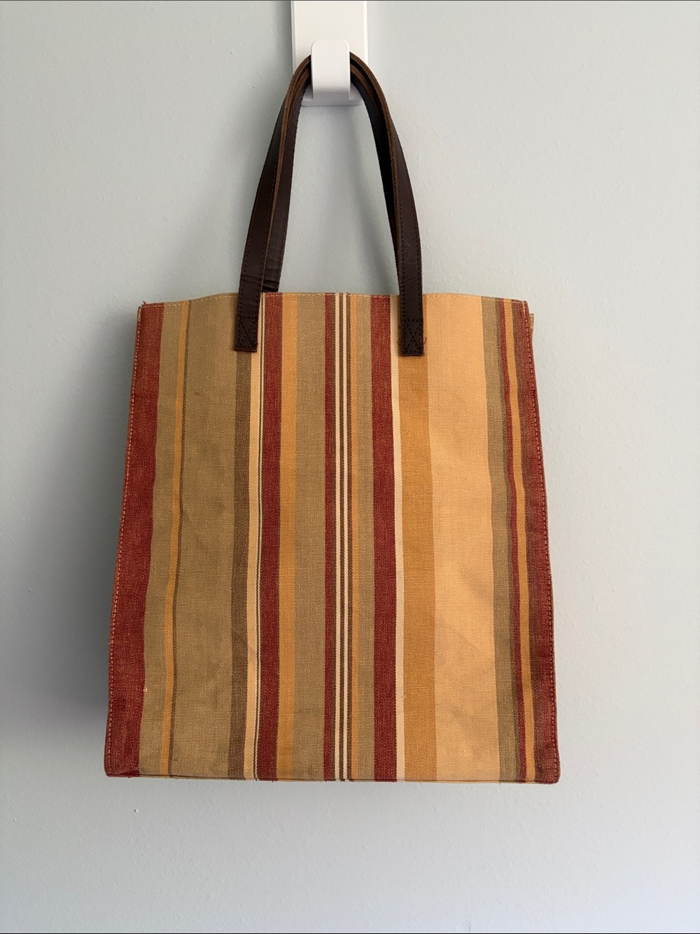 Restoration Hardware Red and Tan Striped Canvas Tote